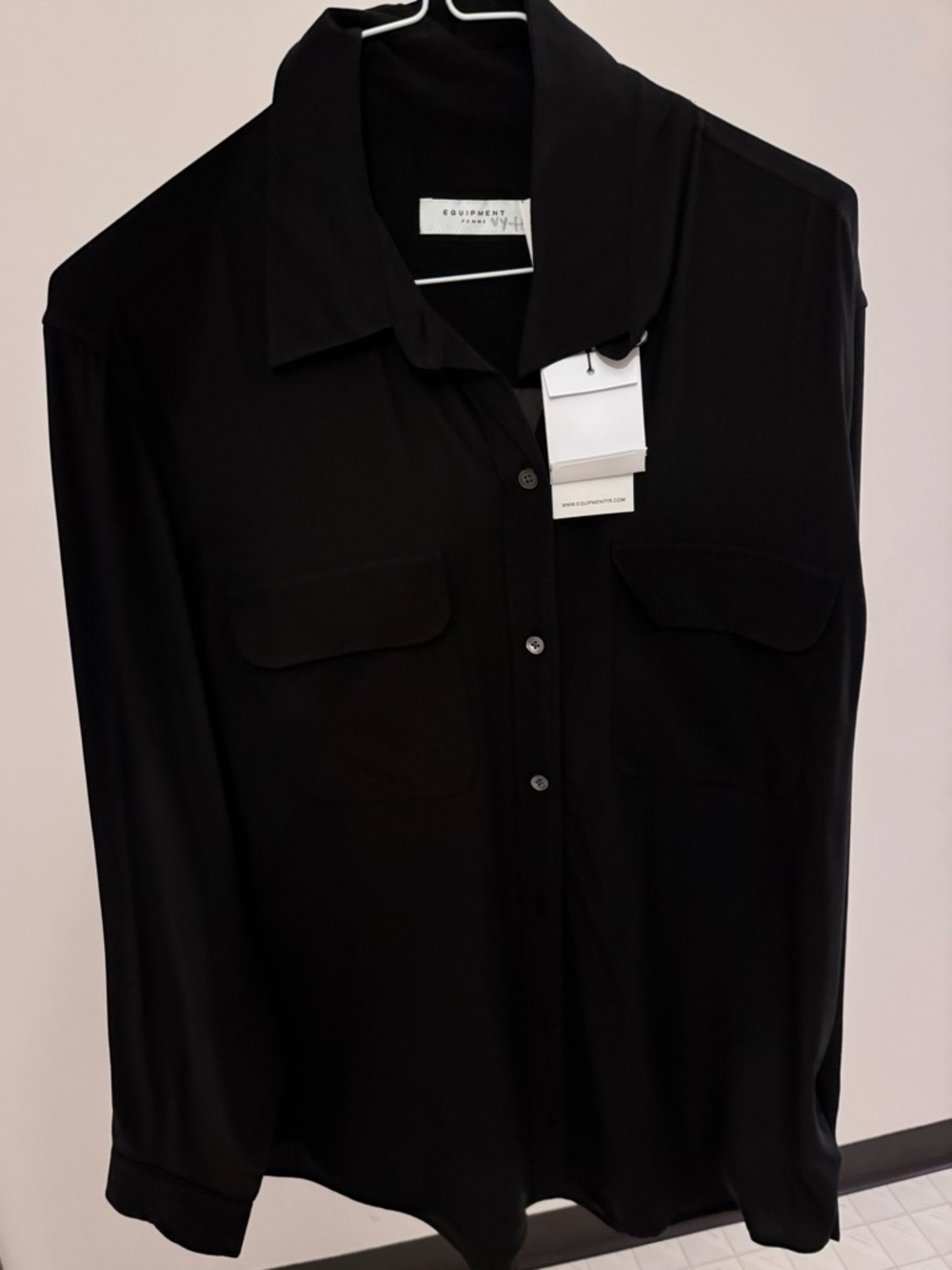 Women's Black Long-Sleeve Silk Blouse